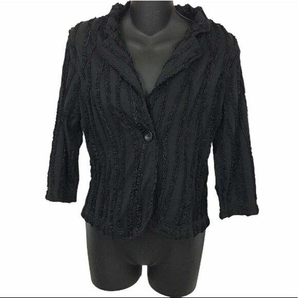 Toni Morgan ruffle ribbon textured black jacket - Picture 1 of 5